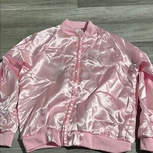 Shiny Pink Satin Bomber Jacket